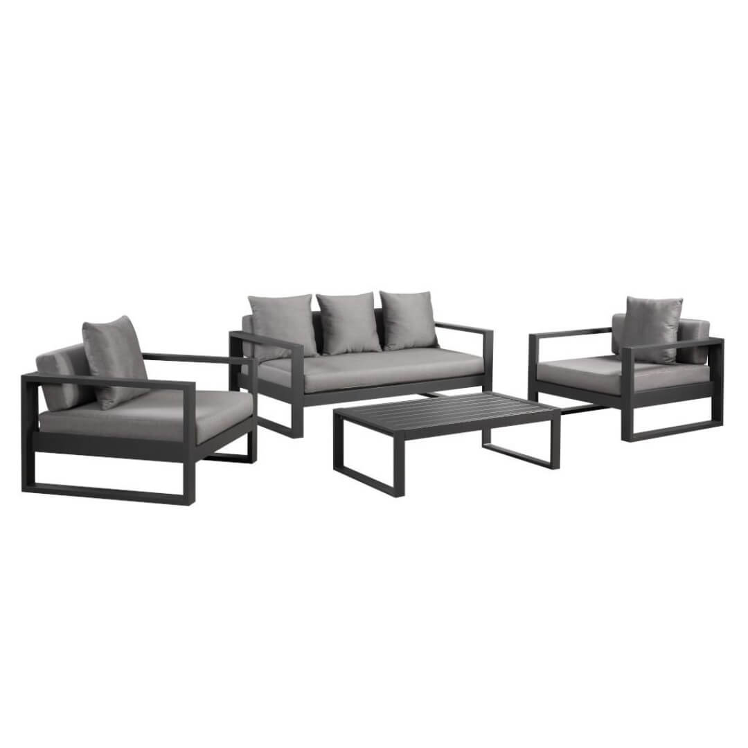 Salon de jardin en aluminium: un canapé 3 places, 2 fauteuils, une table basse - MOLOKAI