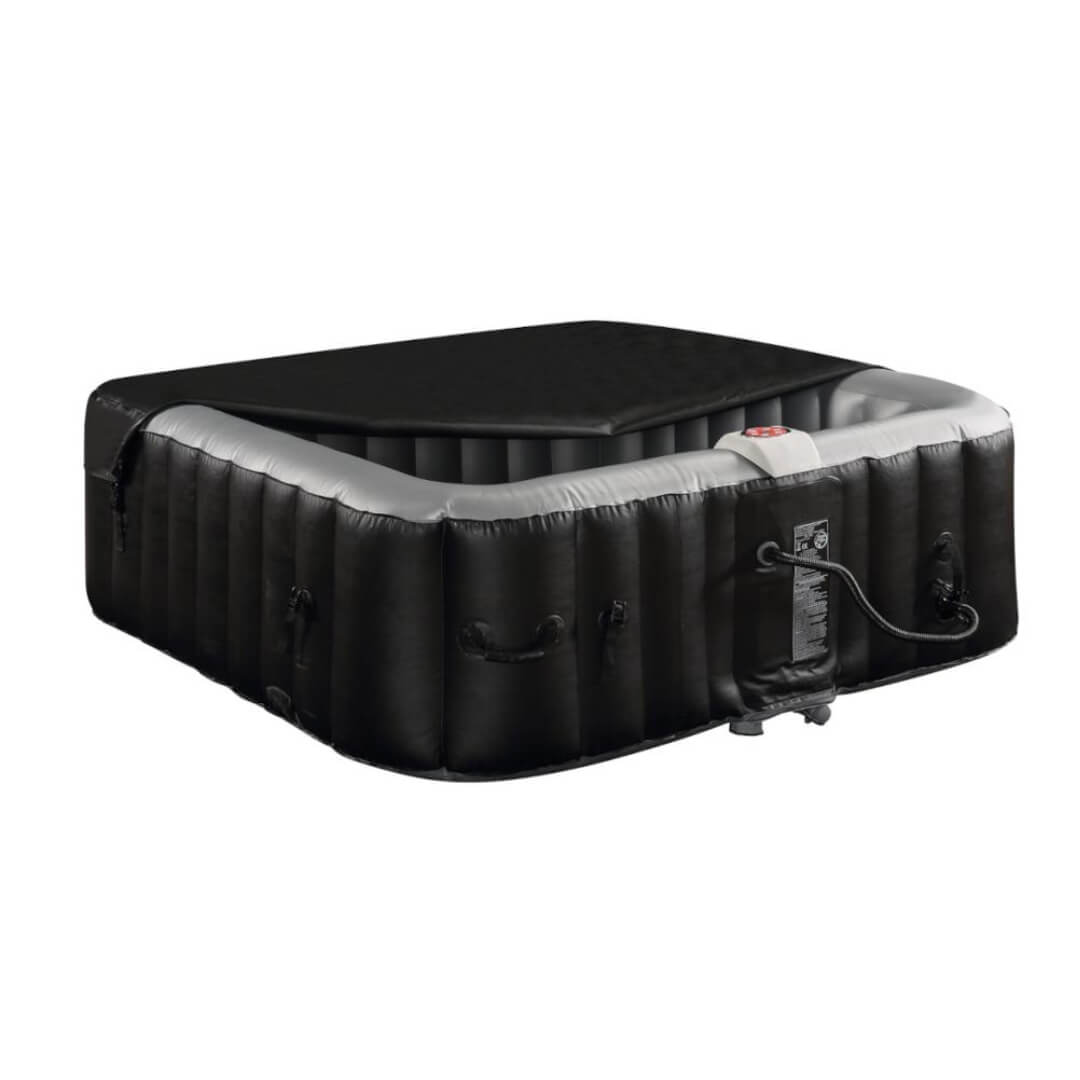 Spa gonflable carré 4 places B-COSY- Jacuzzi - L185 x P185 x H65 cm - 140 buses d'air - 910L - Noir et gris